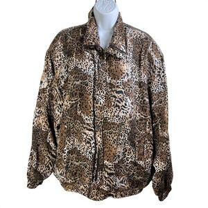 COACo womens Leopard Print‎ Silk Bomber Jacket  L vintage wild side mob wife